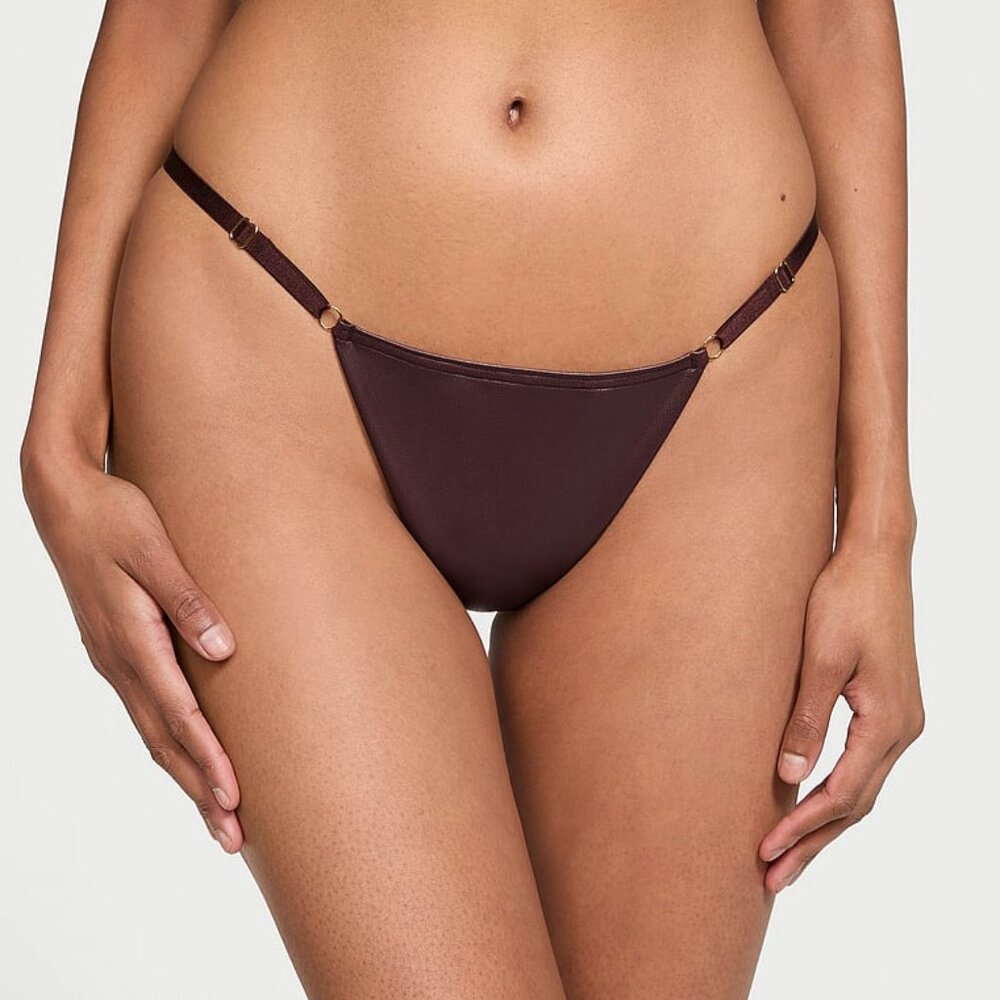 Faux Leather Adjustable V-String Panty Color Burgundy Brown by Victoria Secret
